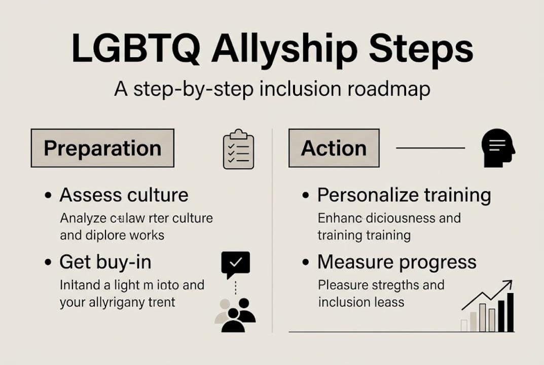 Infographic outlining LGBTQ allyship steps