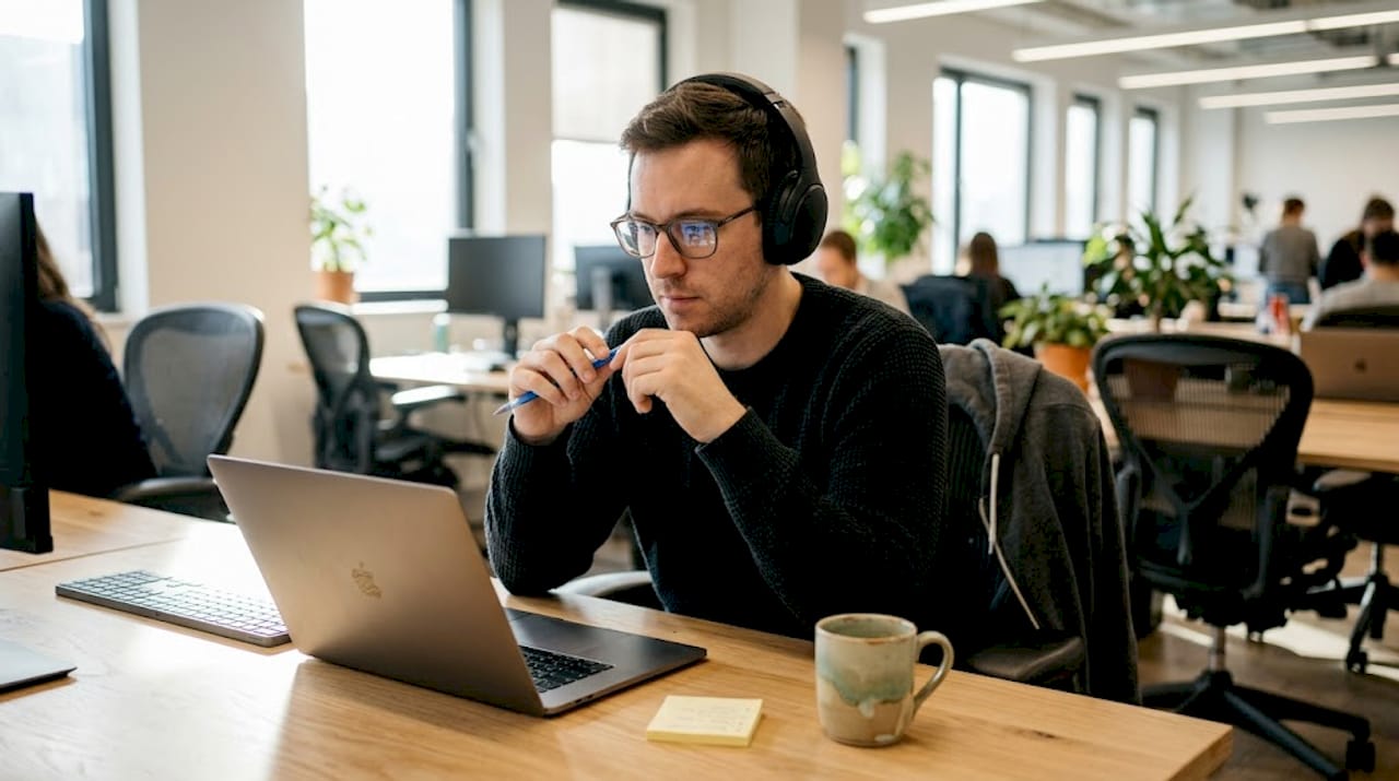 Employee listening during remote meeting