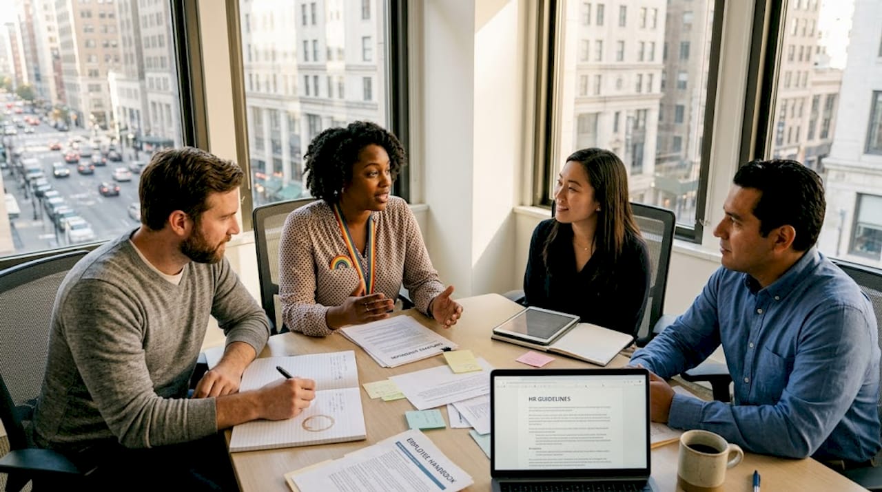 Team discussing inclusion at conference table