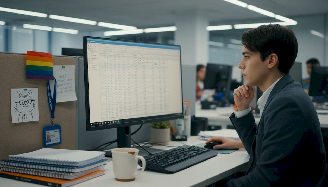 Nonbinary employee working at inclusion-friendly desk