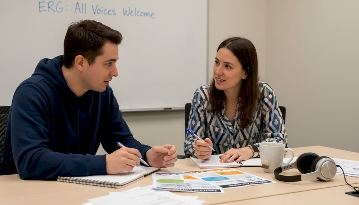 Colleagues preparing LGBTQ inclusion materials