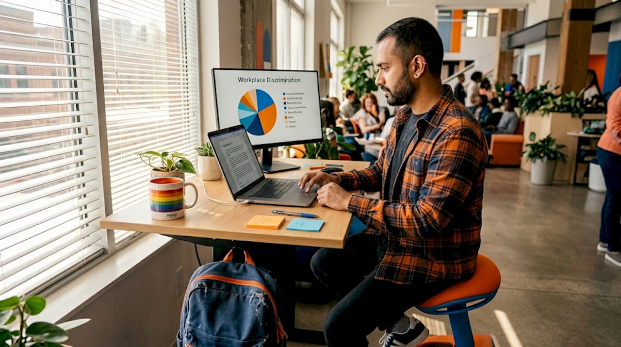 LGBTQ professional reviewing discrimination statistics