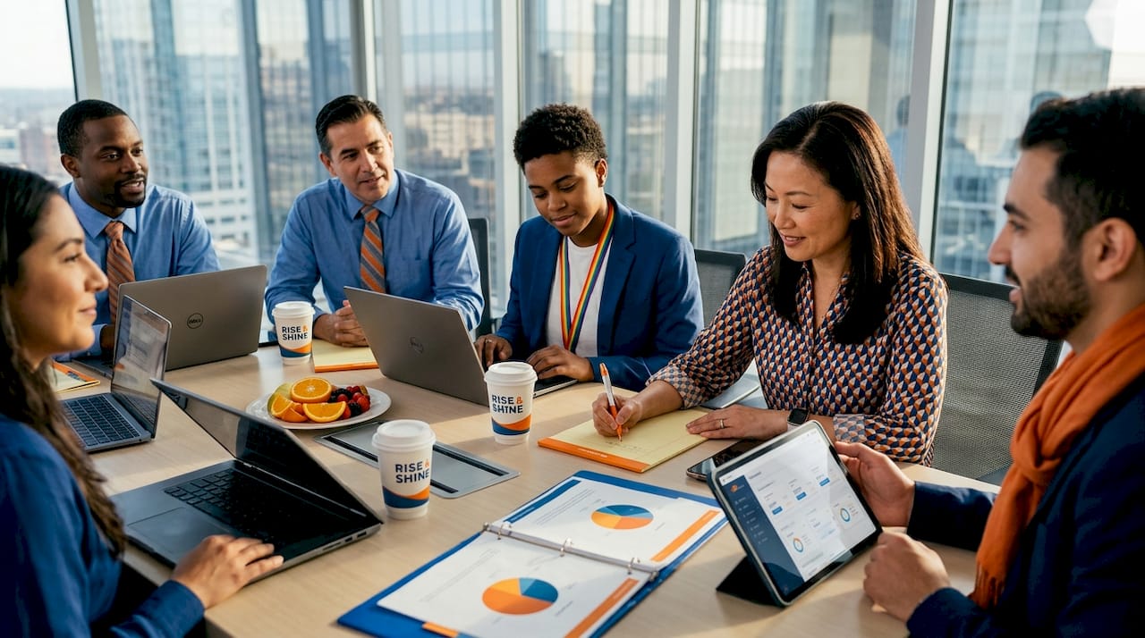 Diverse professionals in office meeting