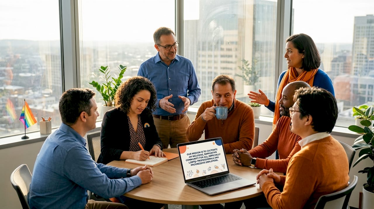 Coworkers collaborating in diverse inclusive office