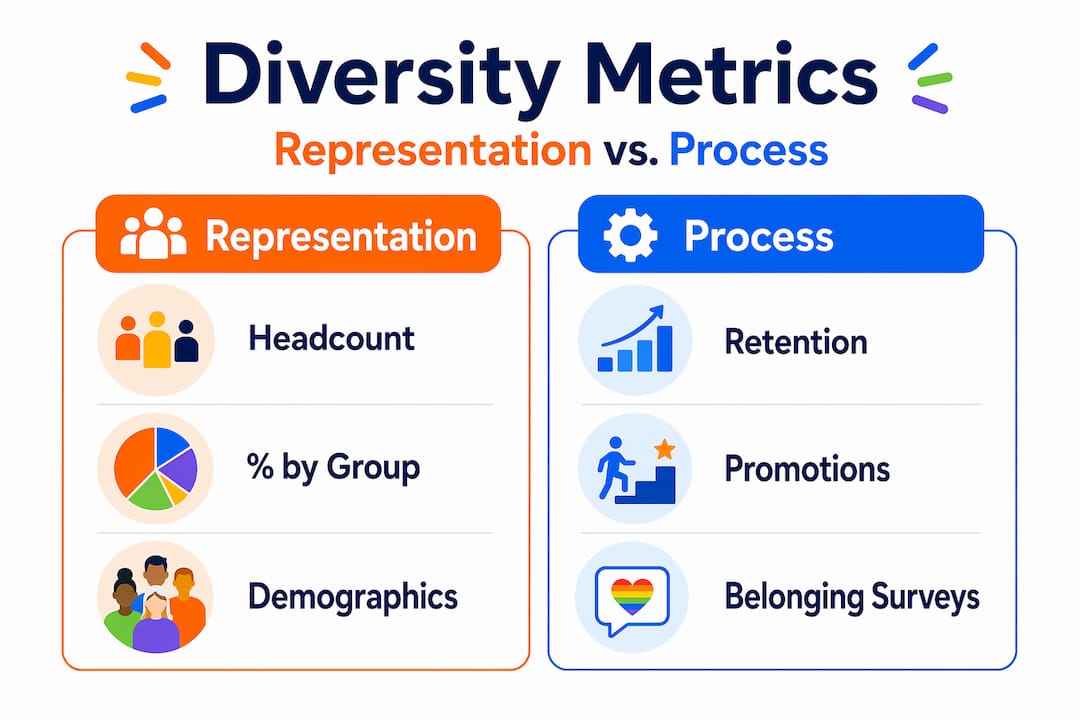 Infographic comparing representation and process metrics