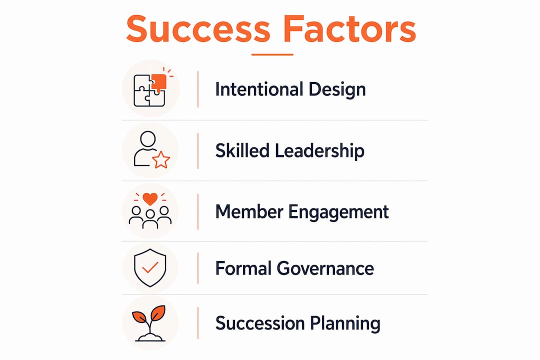 Infographic showing success factors for employee networks