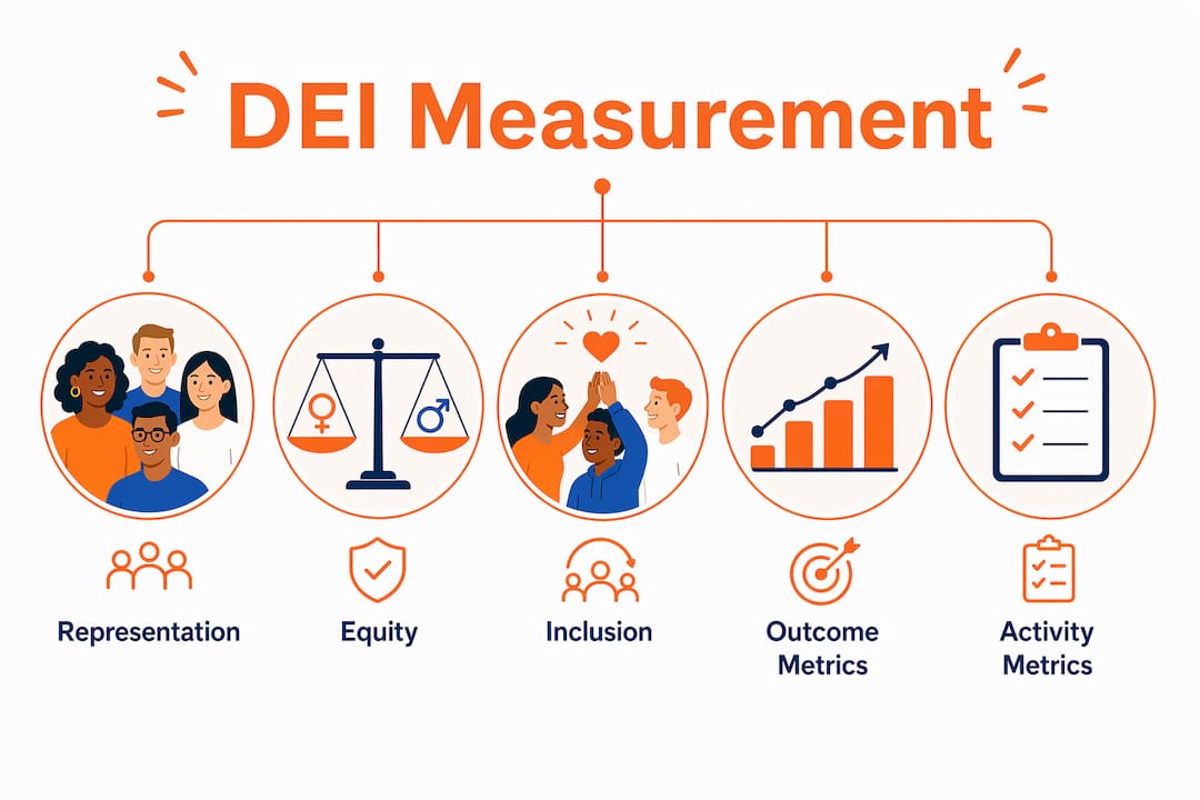 Infographic illustrating key DEI metrics categories
