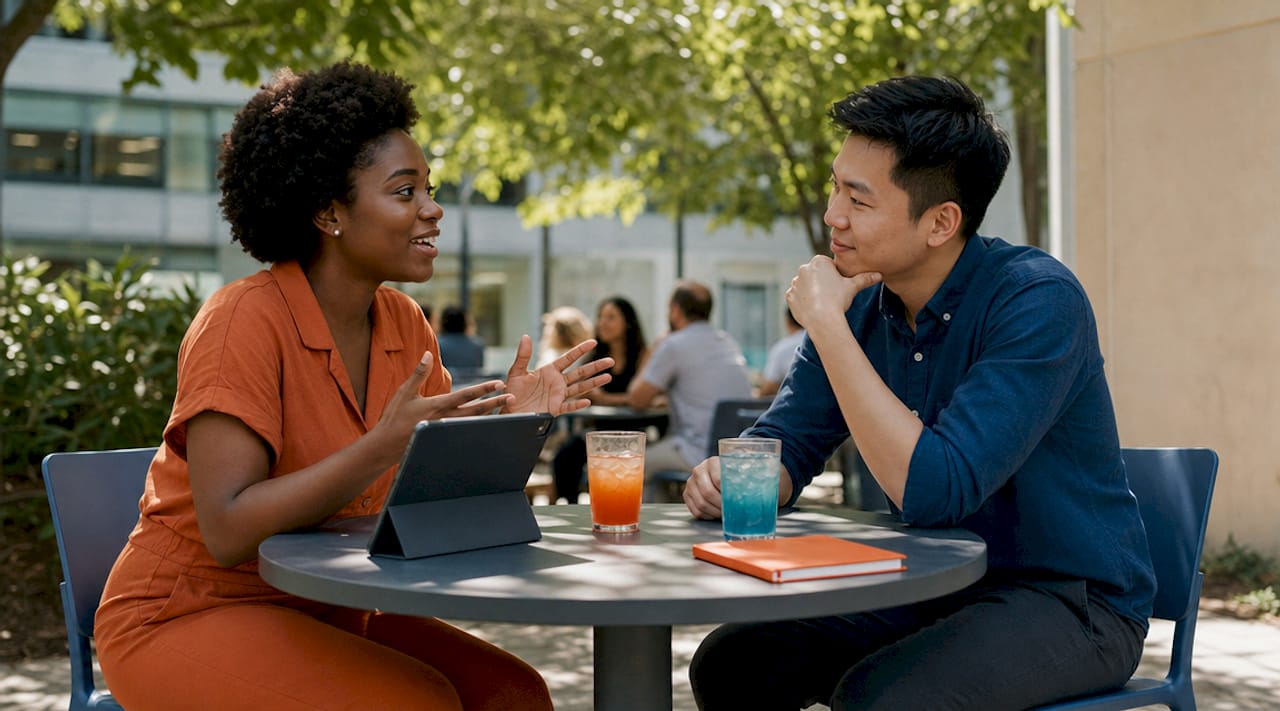 Two employees discussing intersectionality support