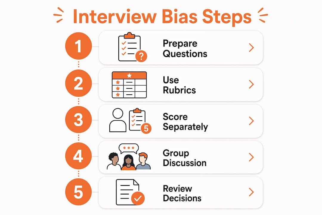 Vertical flow infographic on reducing interview bias