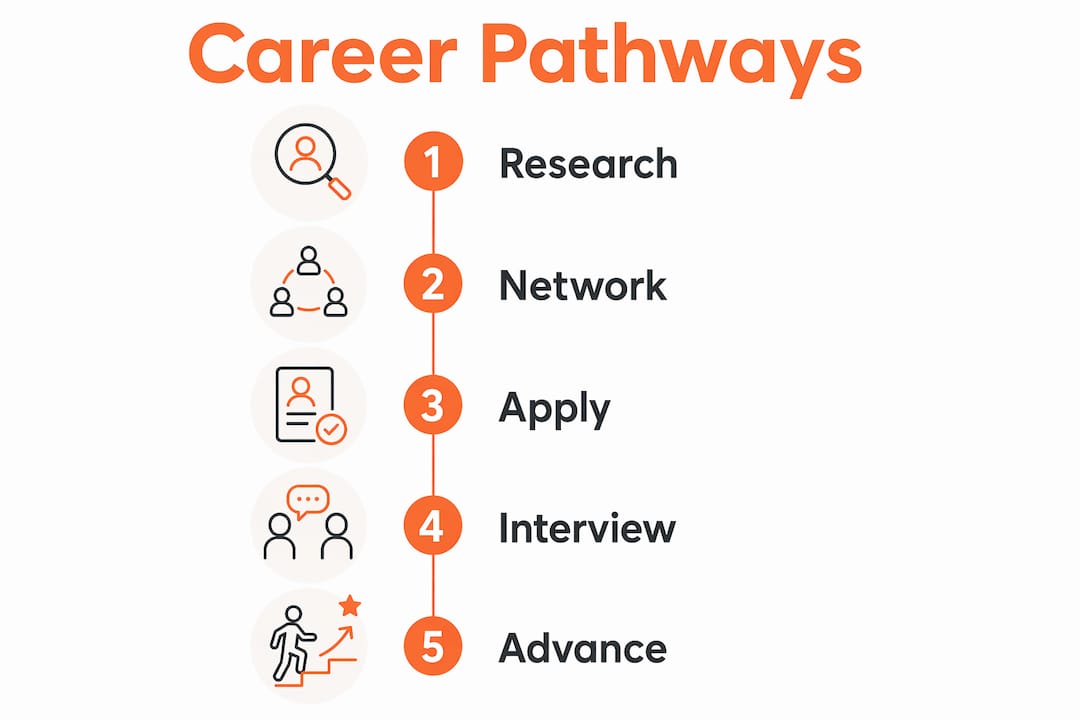 Infographic showing LGBTQ+ career pathway steps