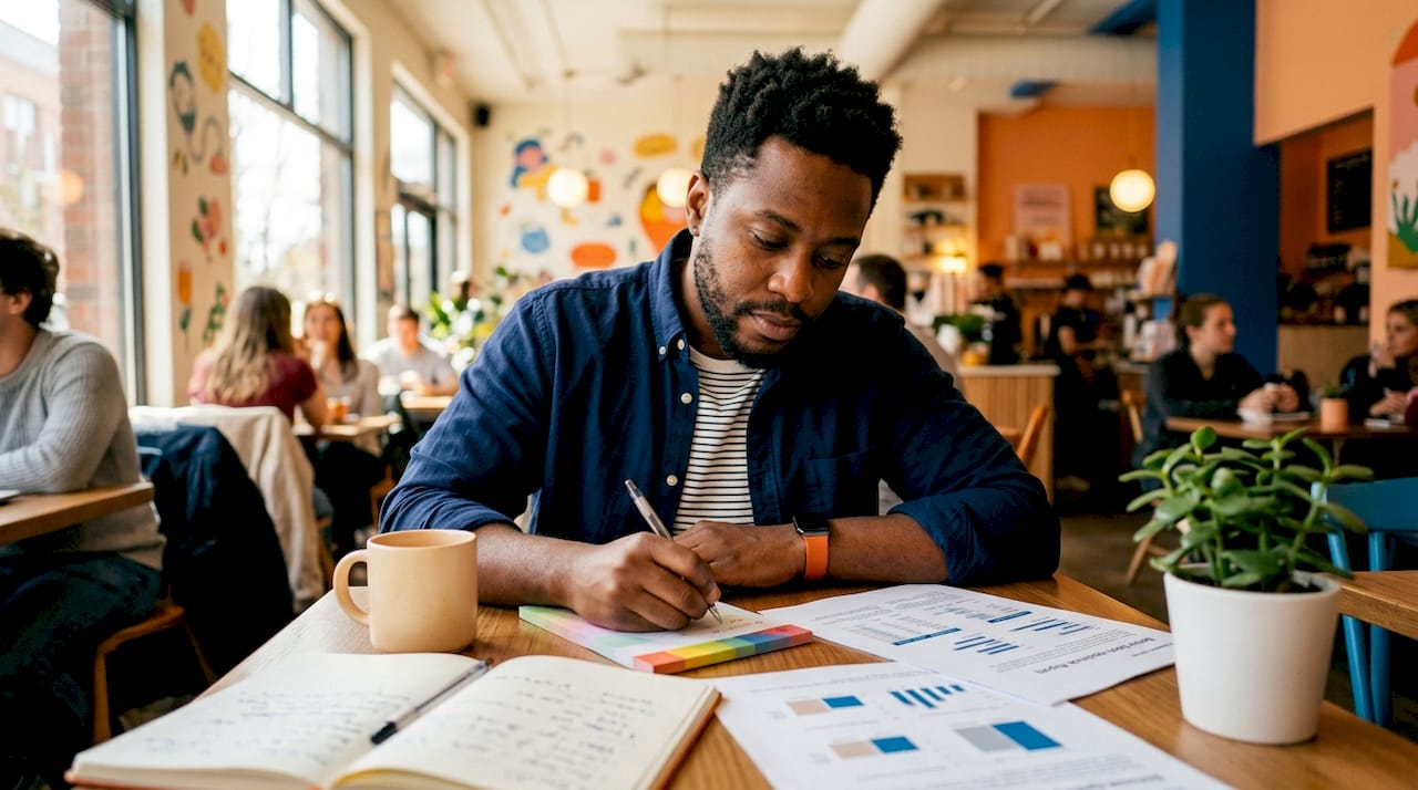 LGBTQ+ professional reviewing salary data at desk
