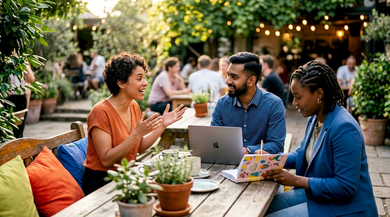 Diverse LGBTQ+ professionals discussing career pivots