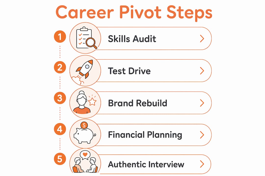 Infographic outlining five key career pivot steps