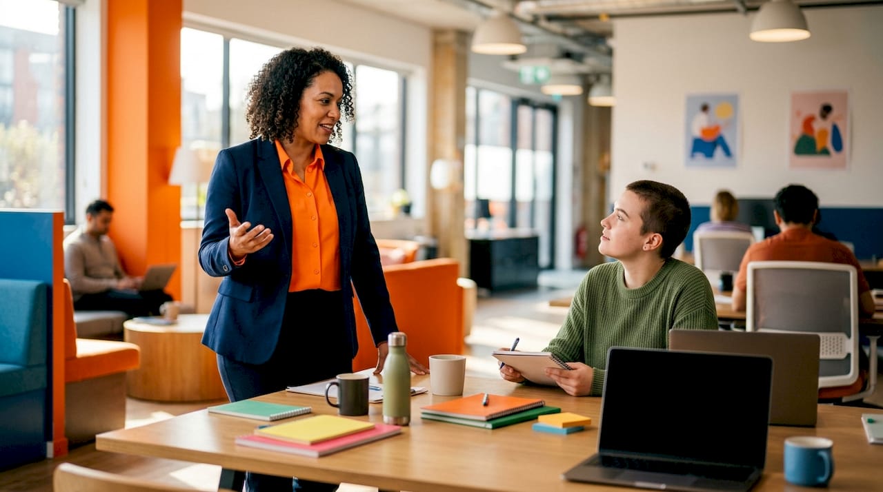 LGBTQ+ executive sponsoring professional in office