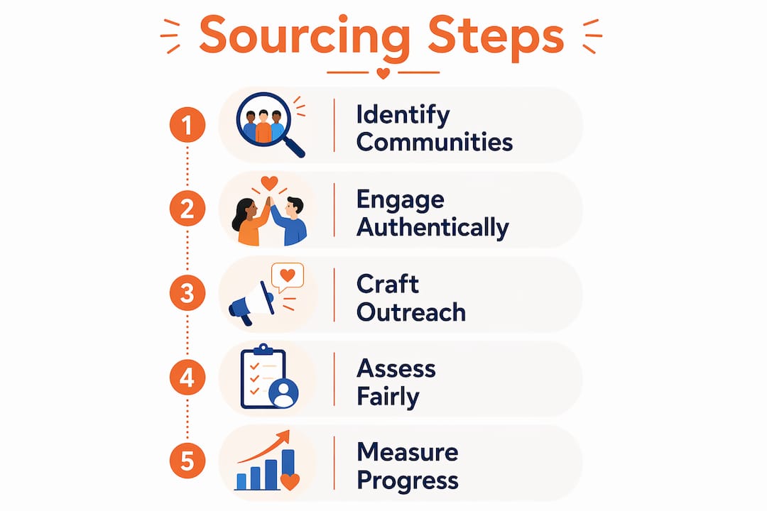 Infographic showing 5 steps of sourcing passive LGBTQ+ candidates