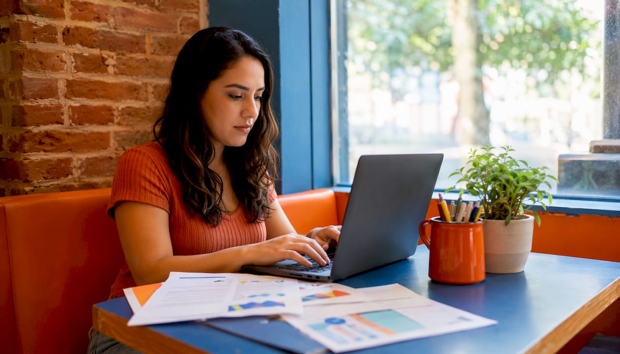 Recruiter typing recruitment communication