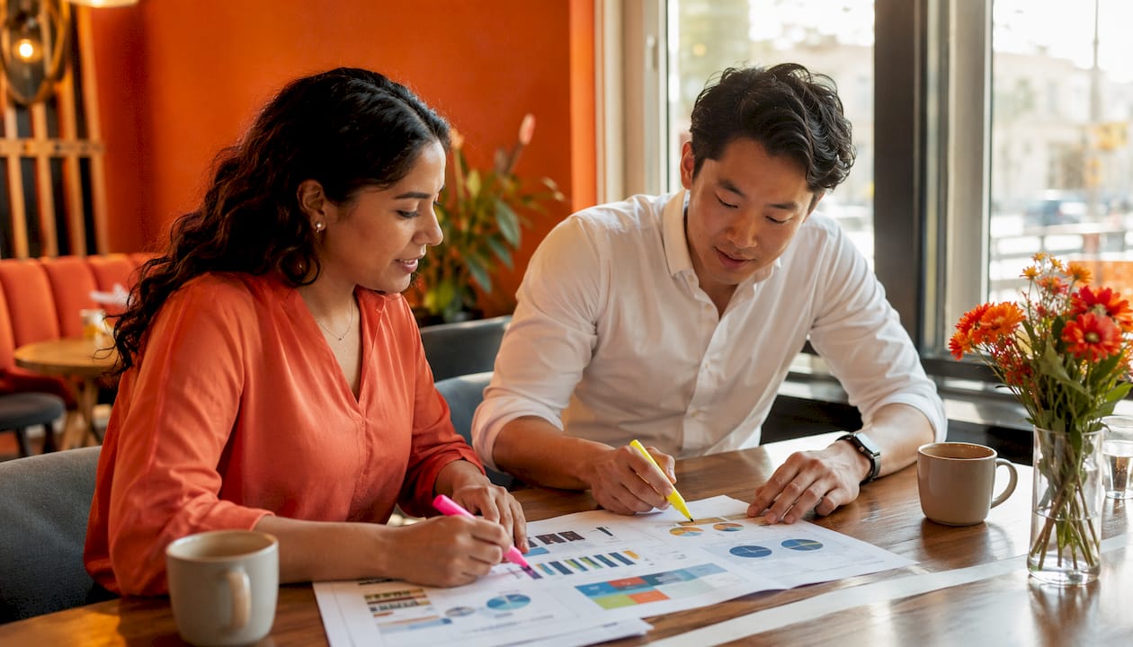 Diverse colleagues discussing recruitment data