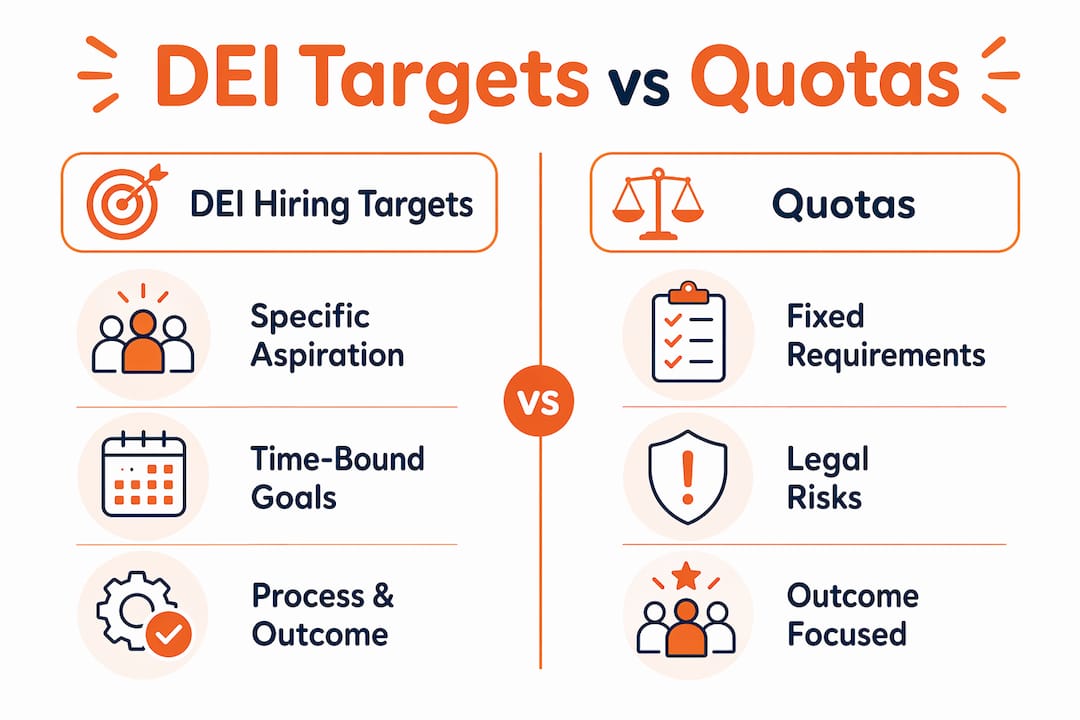 Infographic comparing DEI hiring targets and quotas