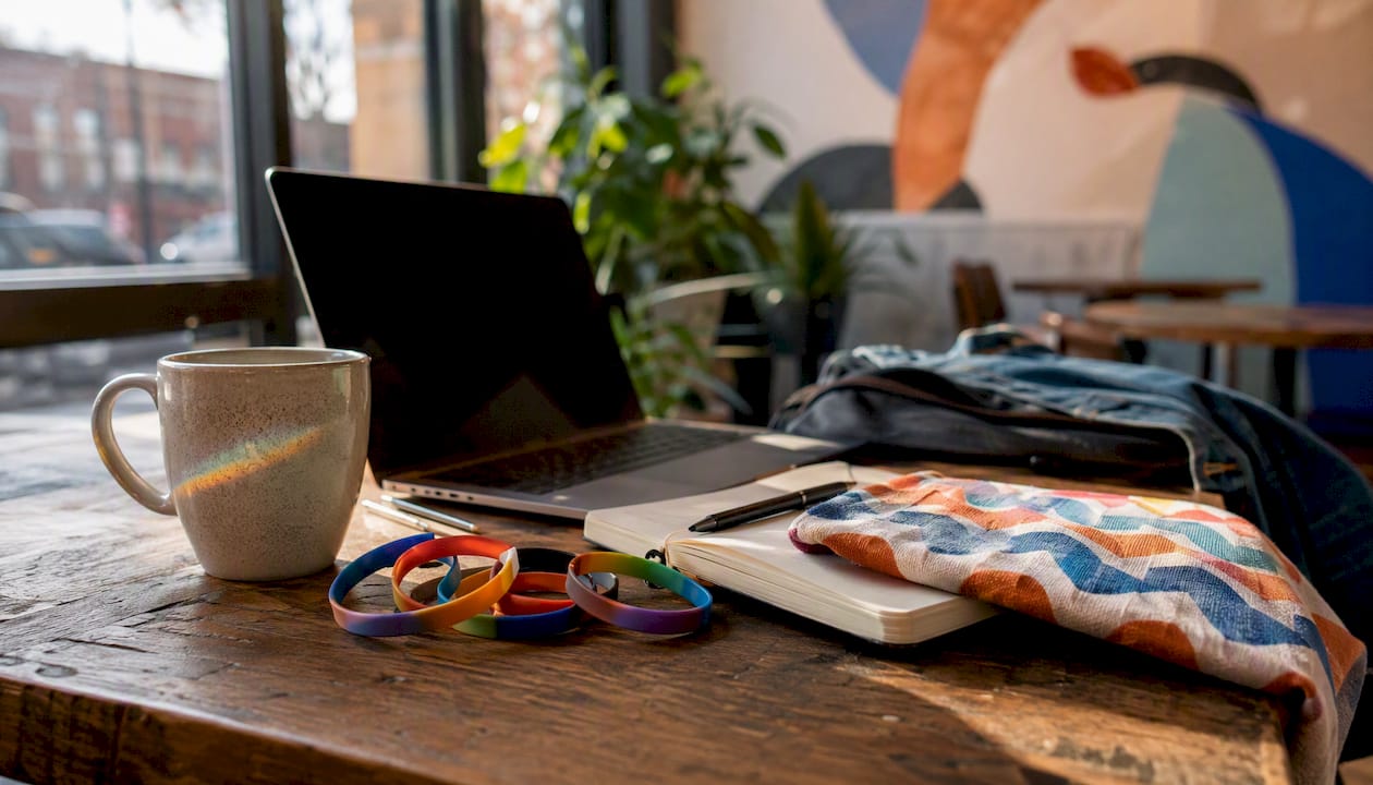 Office desk with diverse identity items