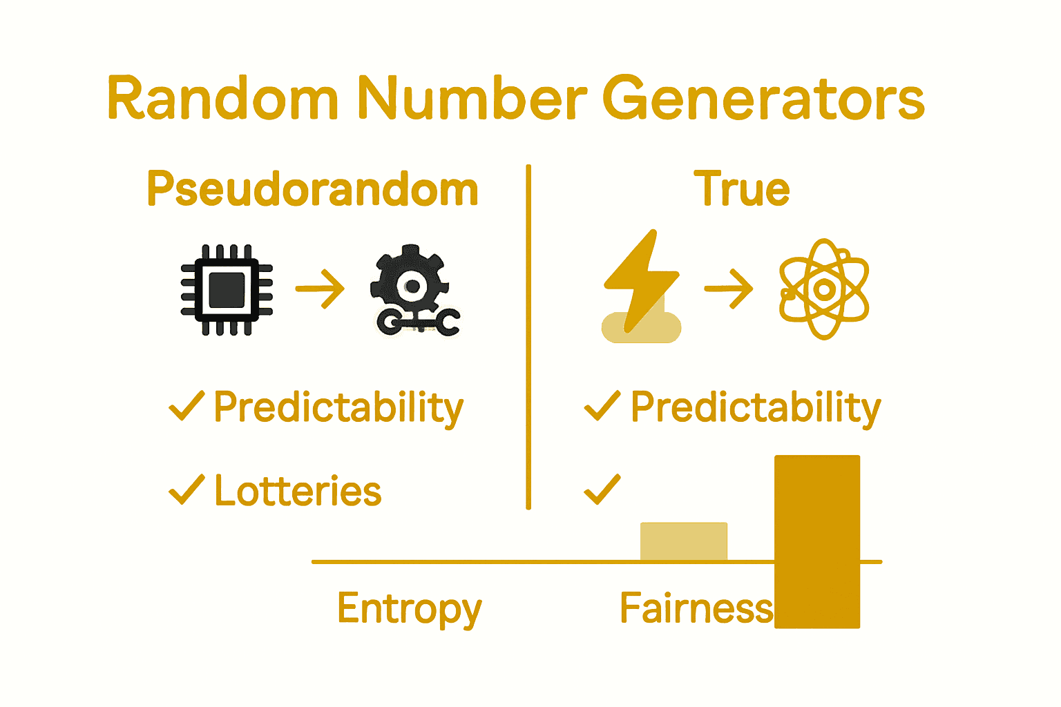 Comparison infographic: pseudorandom vs true random lottery generators