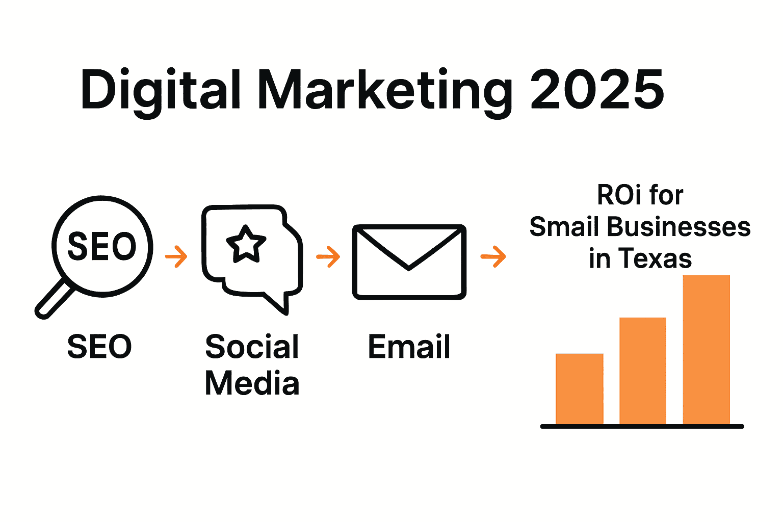Infographic comparing top digital marketing channels and their ROI for small Texas businesses.
