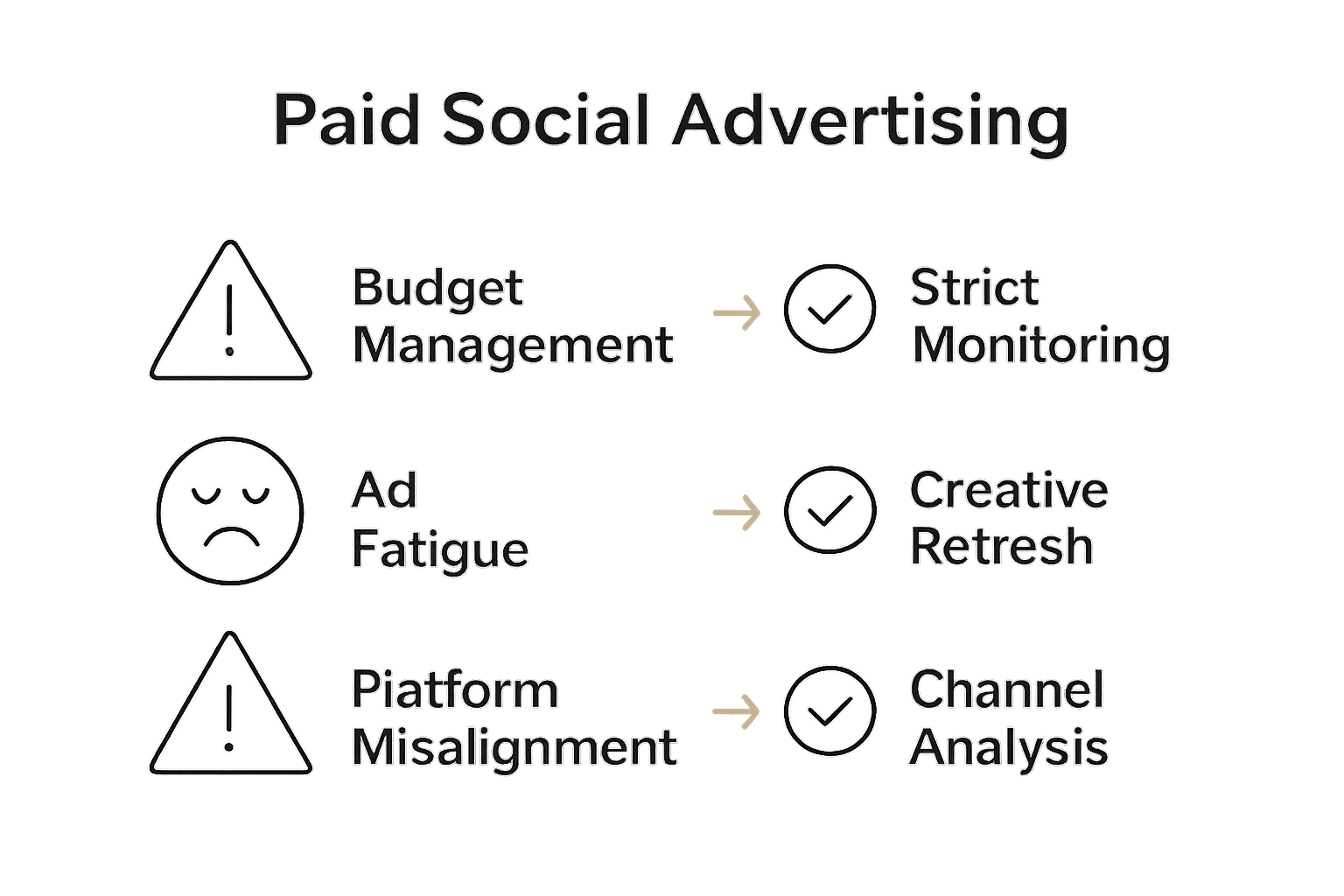 Infographic showing common risks and solutions in paid social media advertising