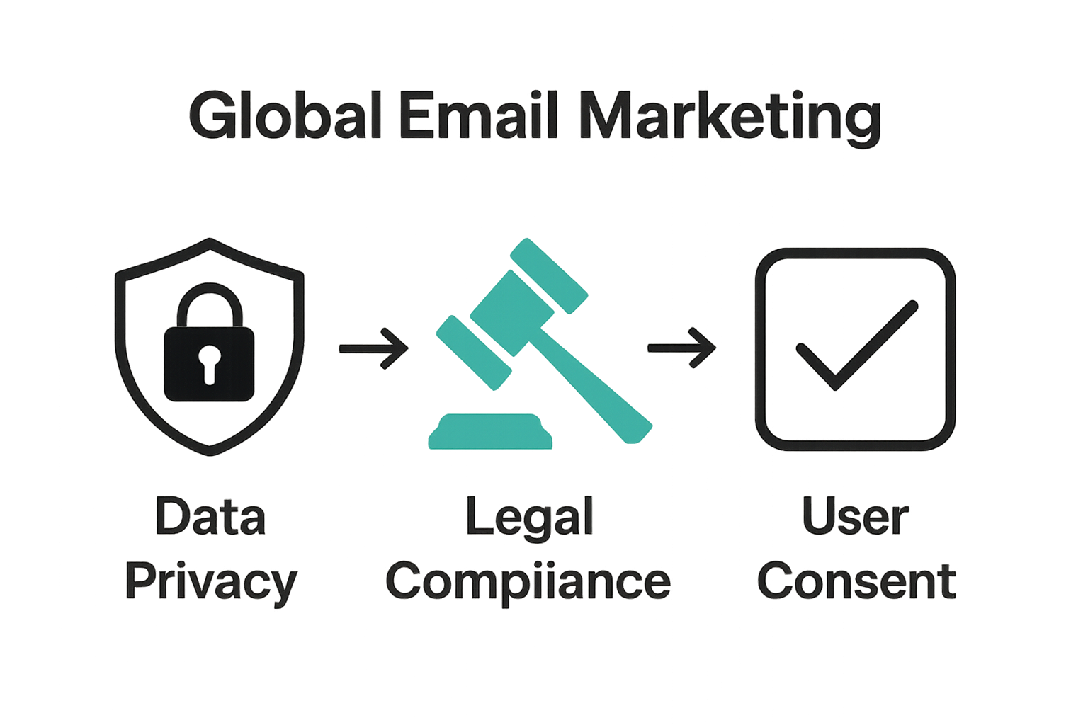 Icons representing privacy, compliance, and consent in email marketing regulations
