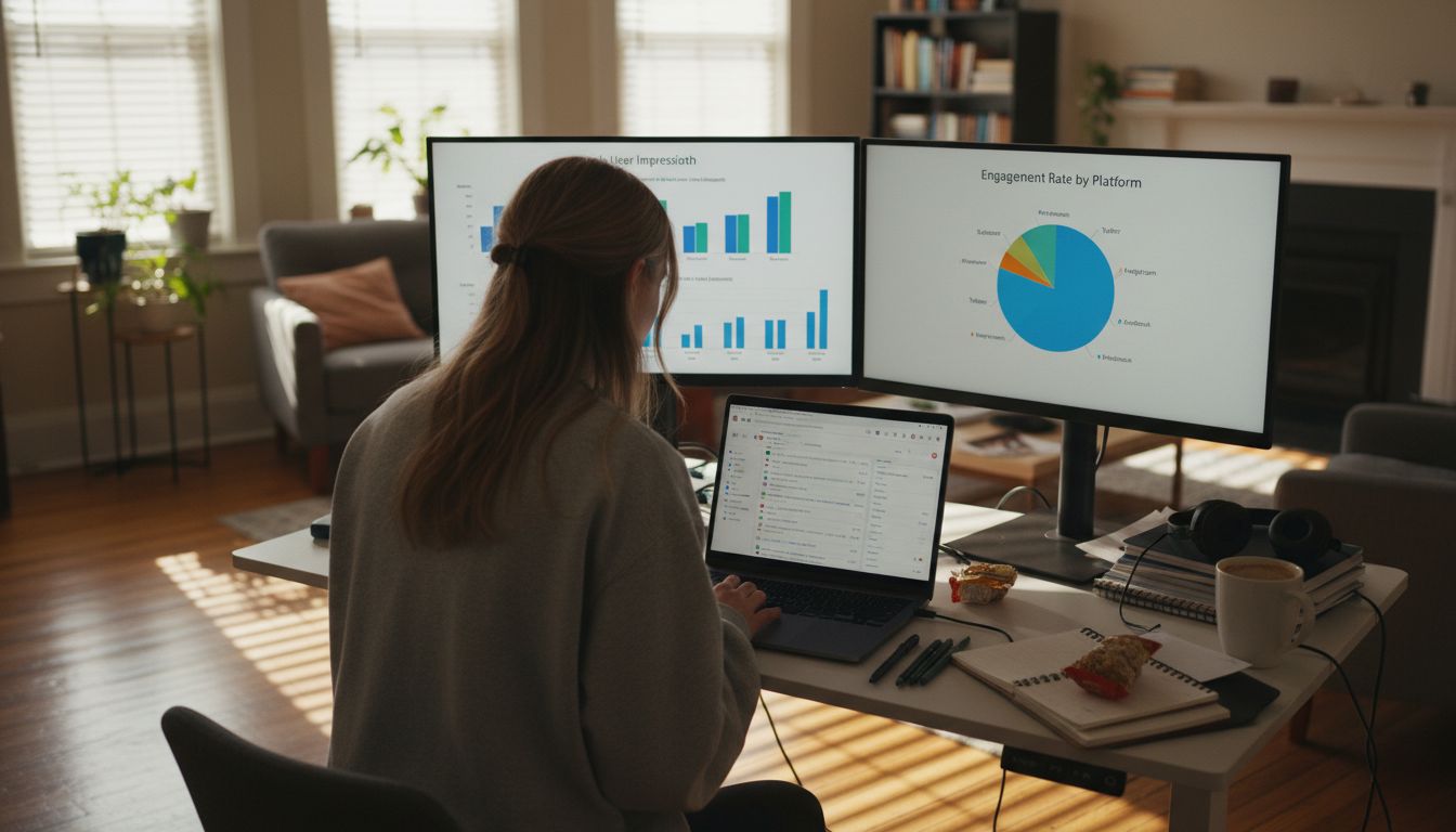 Woman analyzing social media engagement data