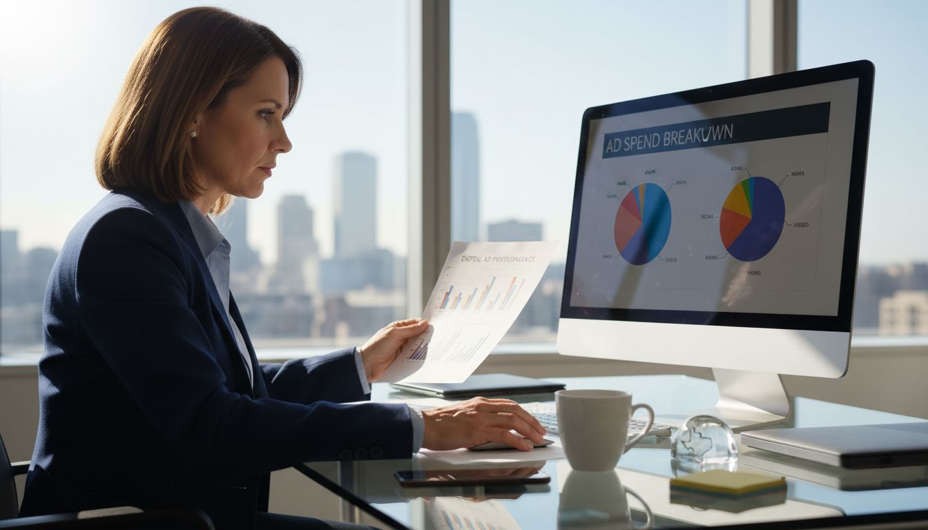 Executive reviewing ad spend performance report