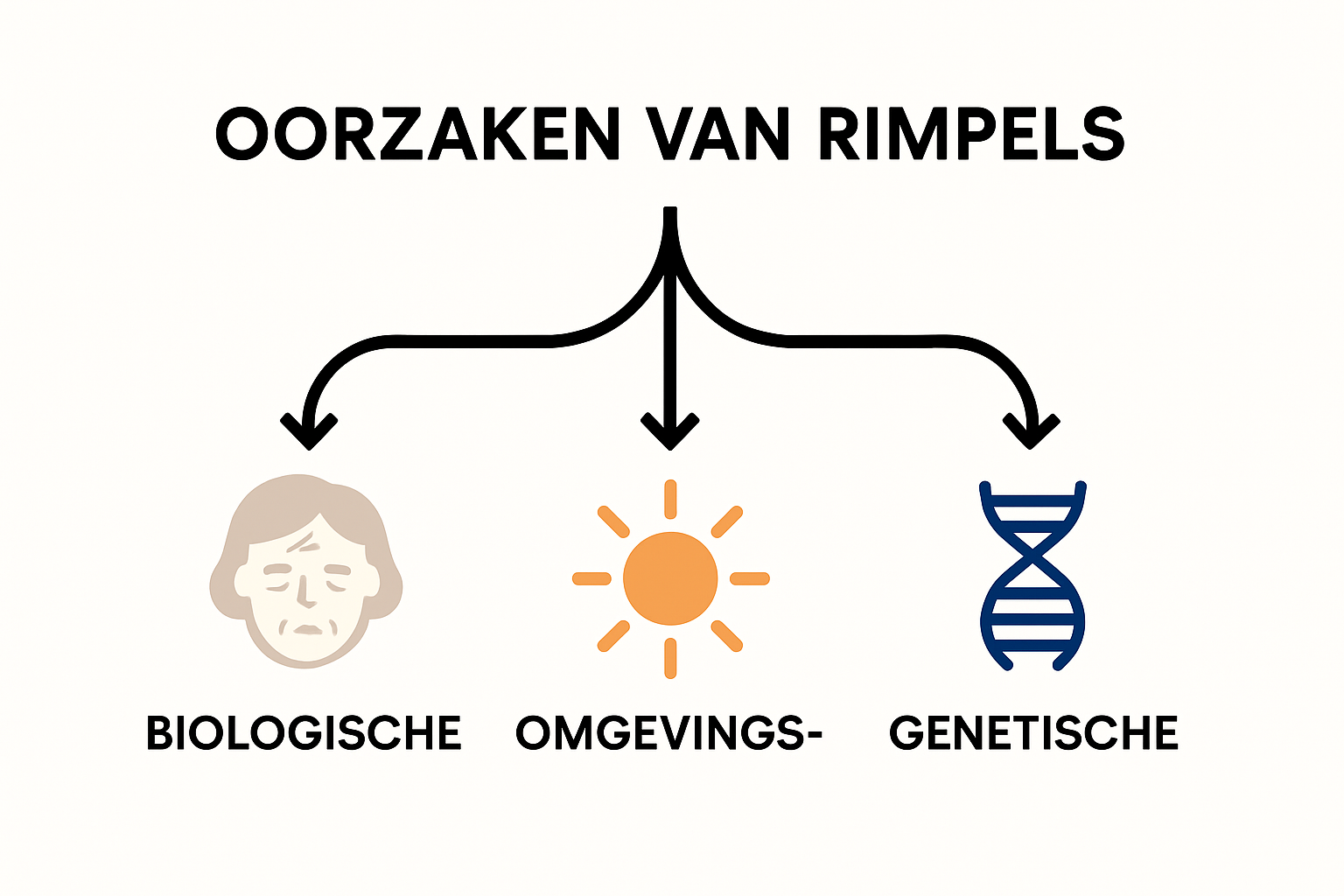 Infographic: waarom krijg je rimpels? De belangrijkste oorzaken op een rijtje: zonlicht, ouder worden en je genen.