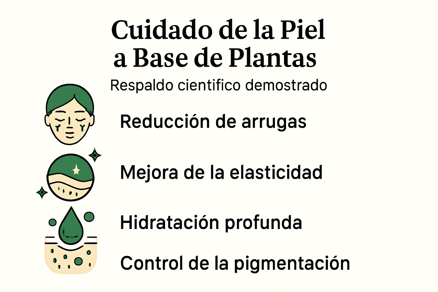 Resumen visual de los principales beneficios del cuidado de la piel a base de plantas