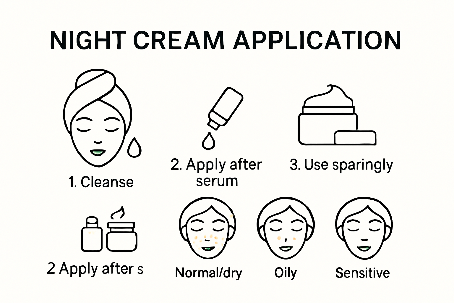 Step-by-step night cream application infographic