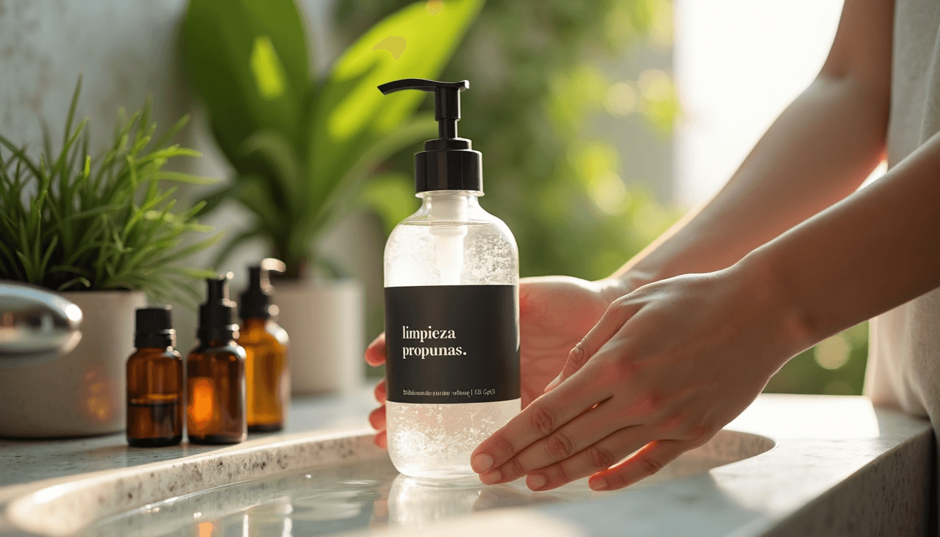 Hands using natural gel cleanser and oil during double cleansing