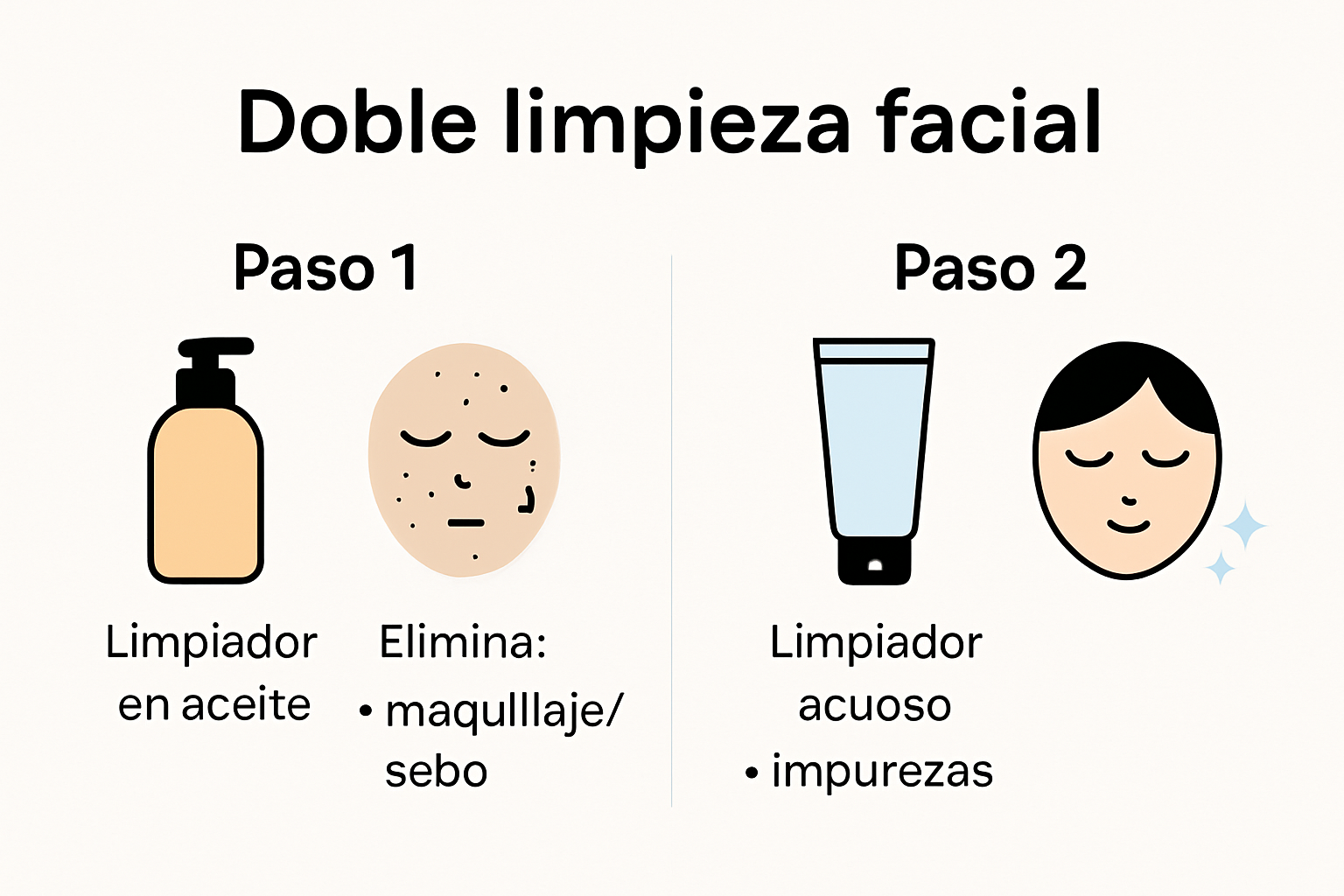 Infografía de los pasos y beneficios de la doble limpieza facial
