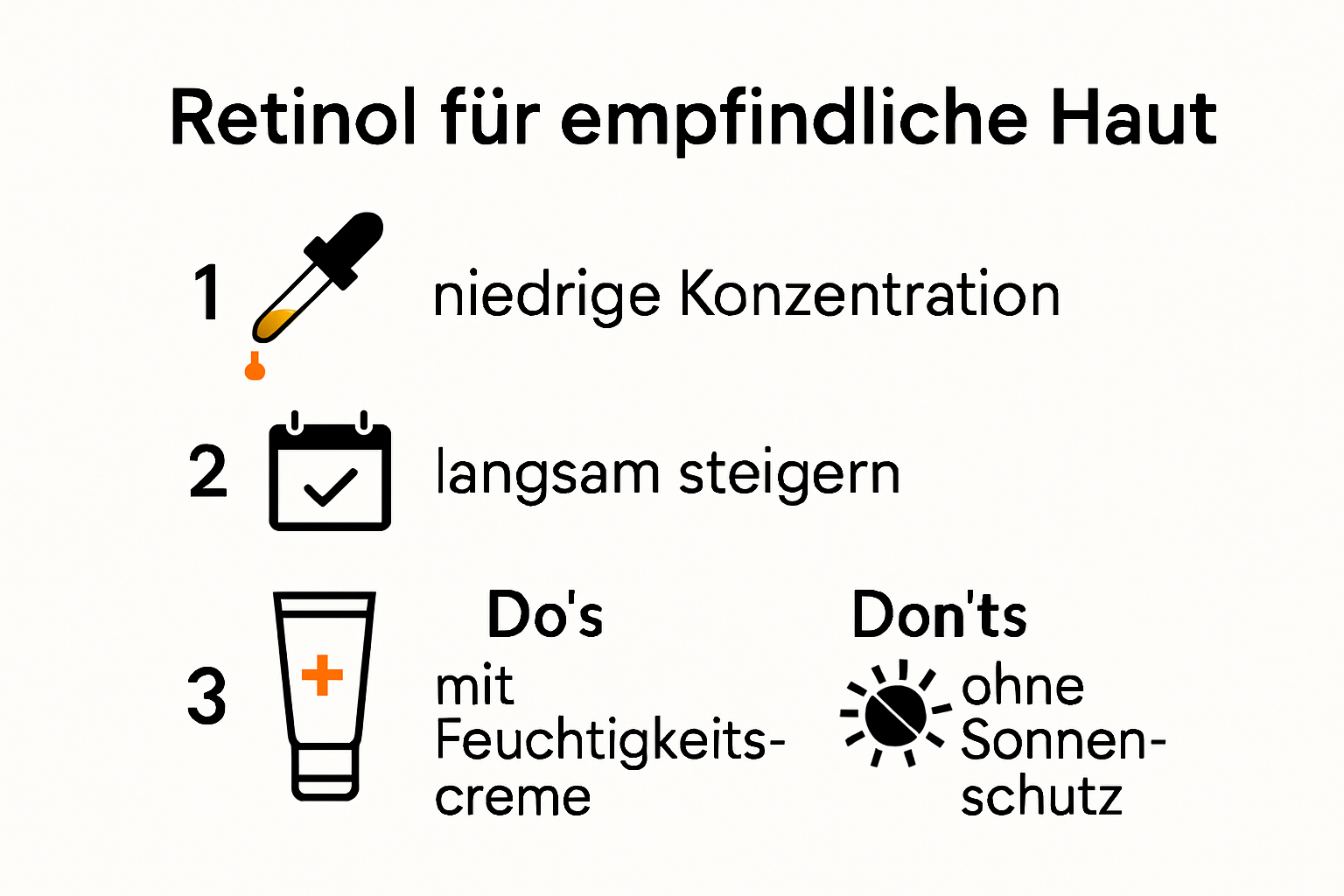 Infografik: Retinol für empfindliche Haut anwenden – Dosierung, Tipps, Schutz