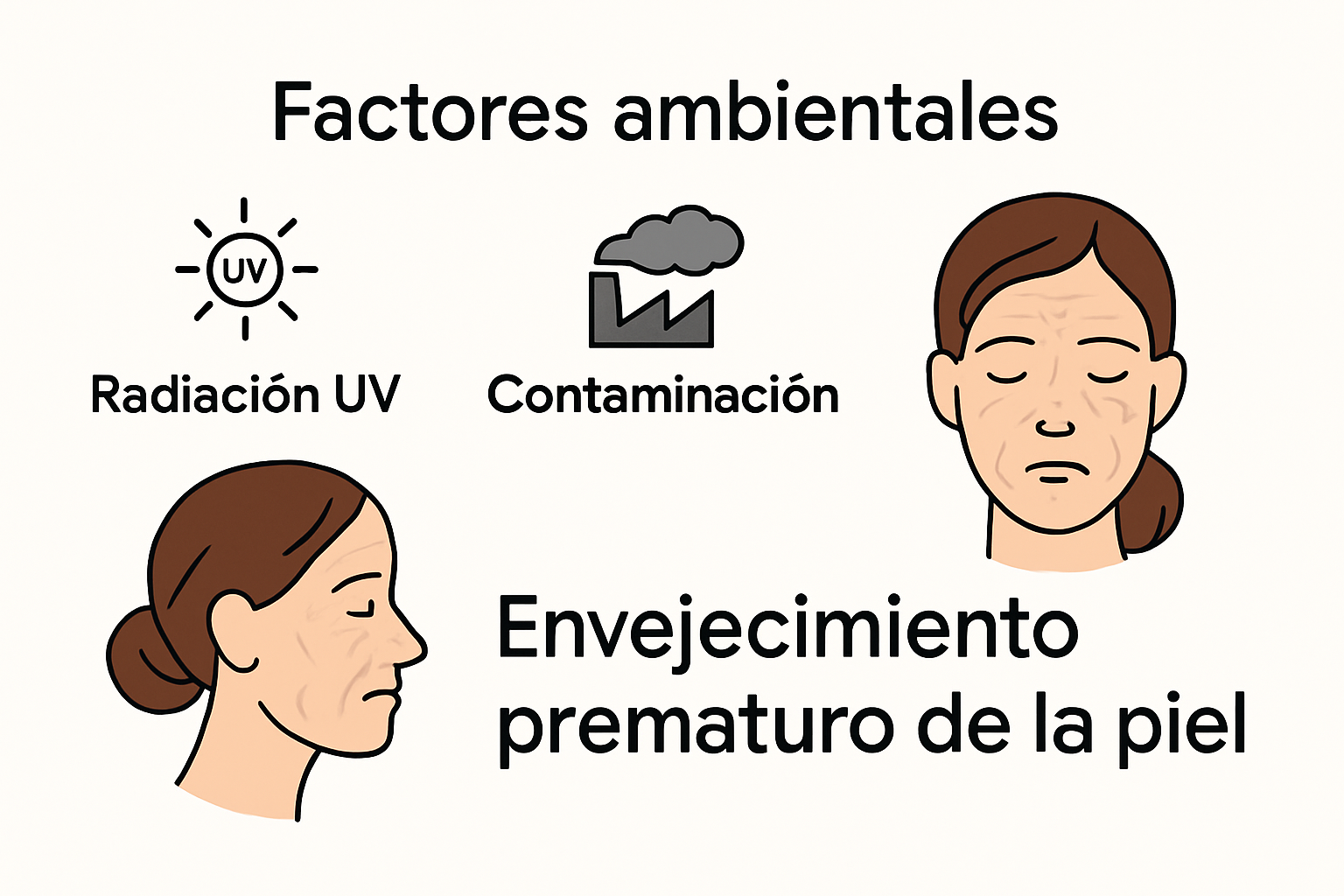 Gráfico sobre causas ambientales del envejecimiento de la piel.