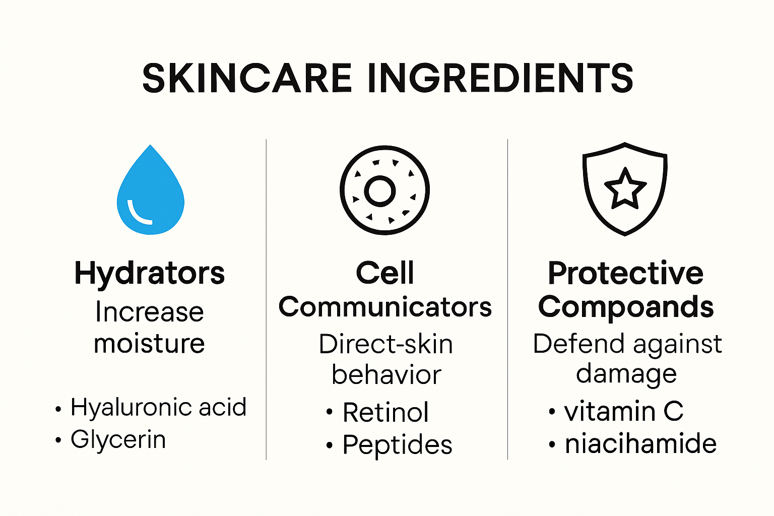 Infographic showing types of skincare ingredients and their functions