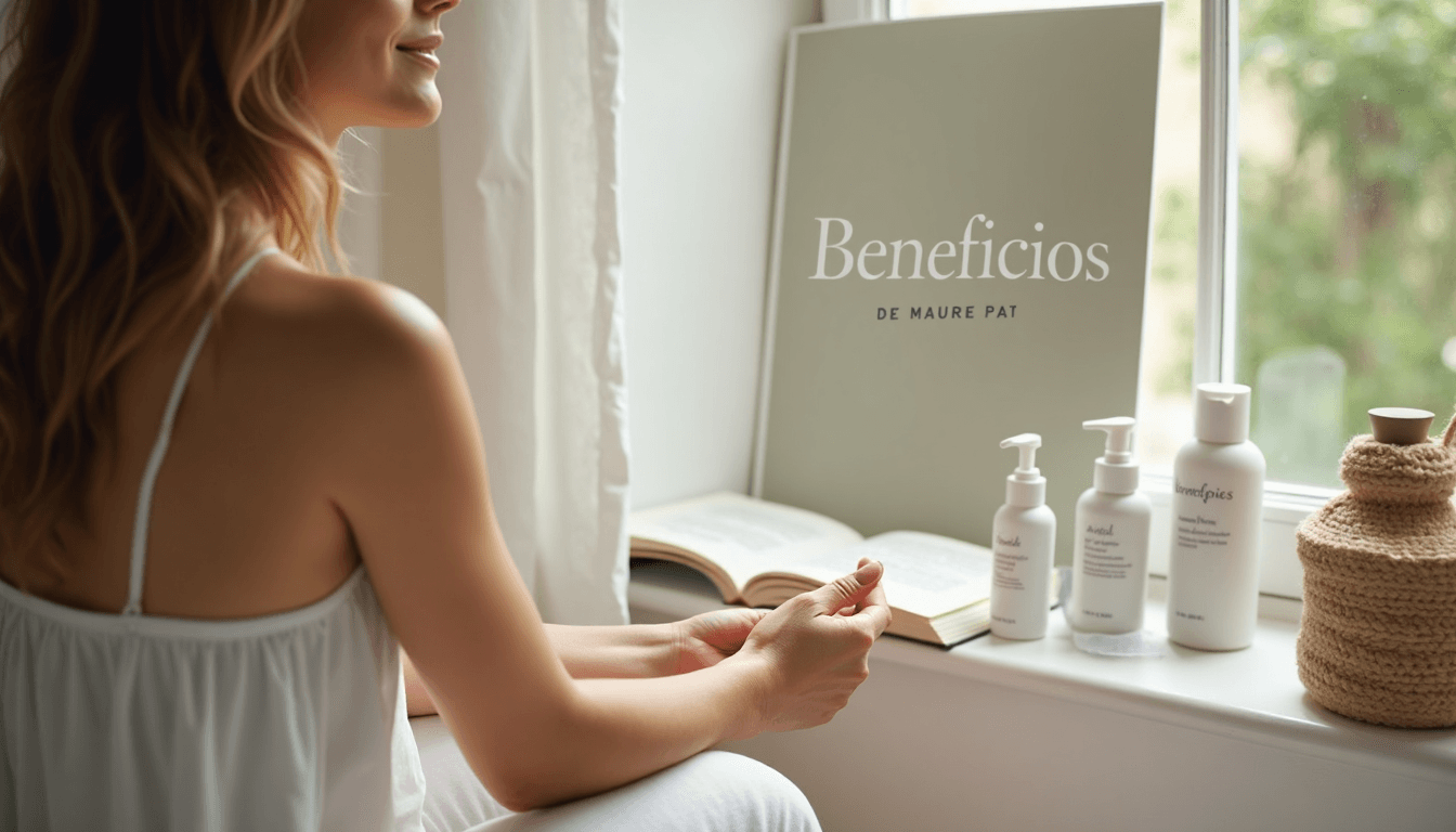 Person applying moisturizer surrounded by skincare products in sunlit room
