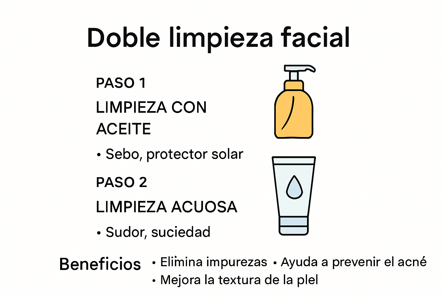 Infografía sobre los dos pasos de la doble limpieza facial