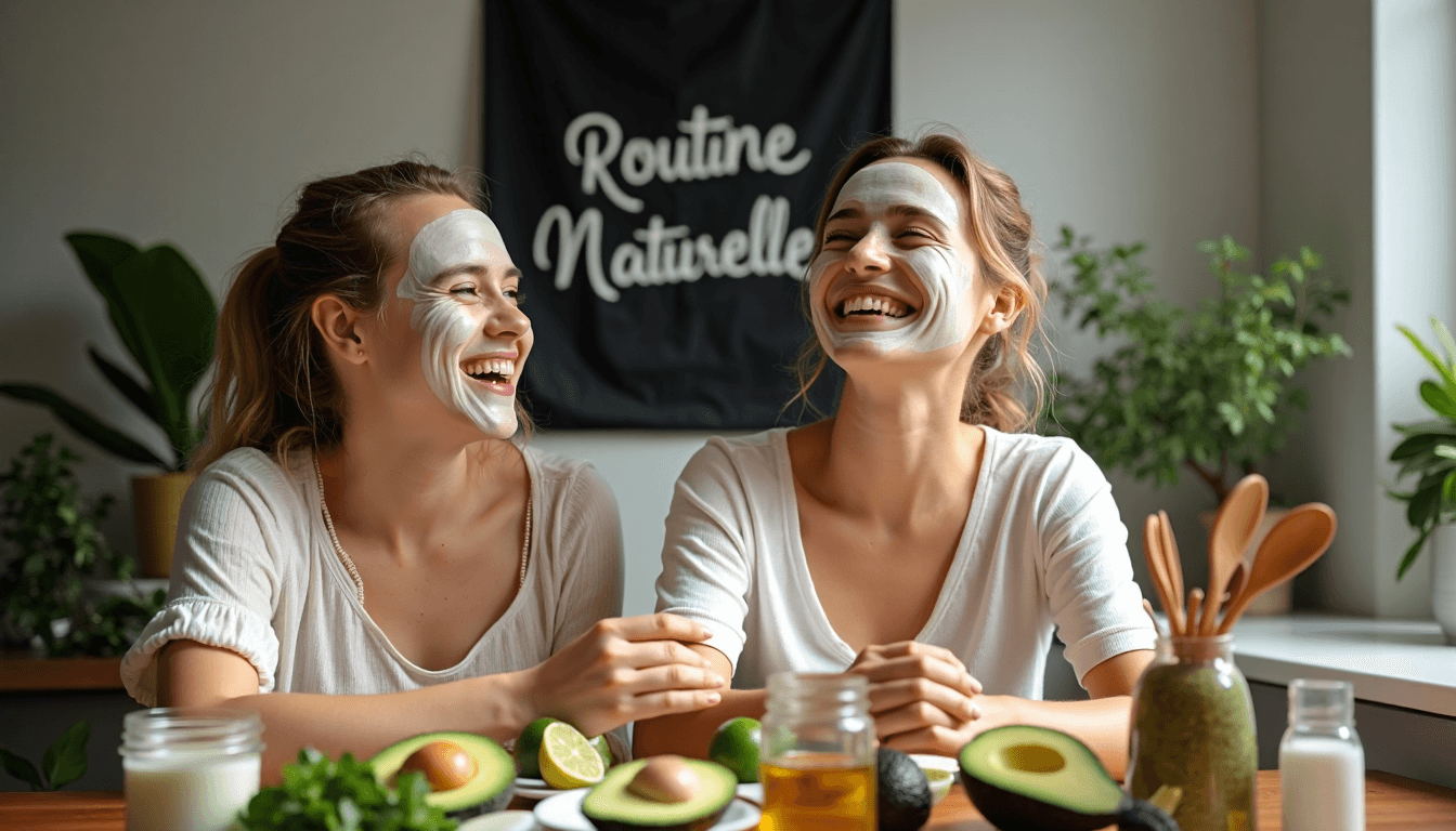 Dos amigas preparan cuidado natural casero para la piel en la mesa de la cocina