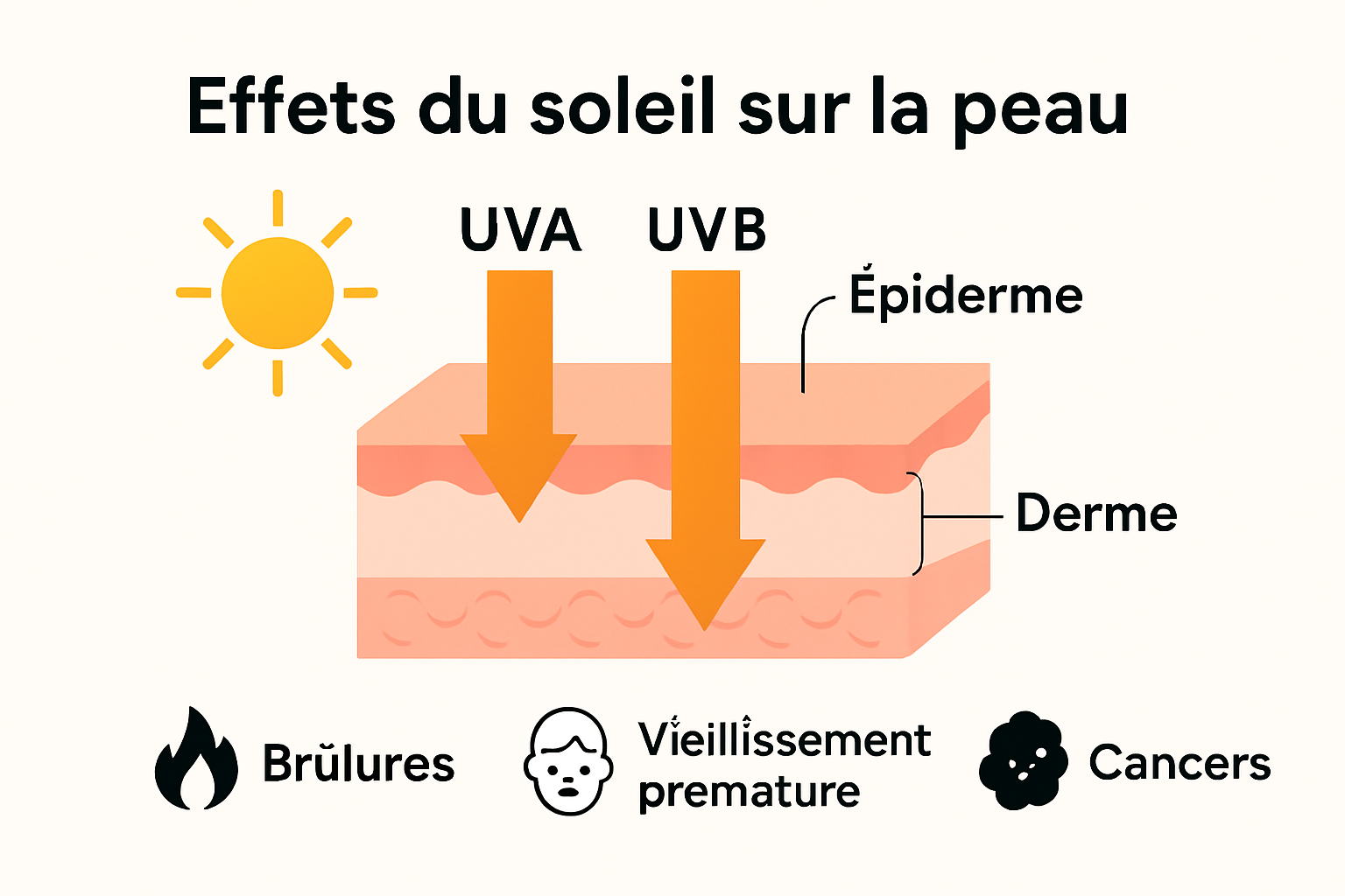 Infografiikka UVA- ja UVB-säteiden vaikutuksista ihoon