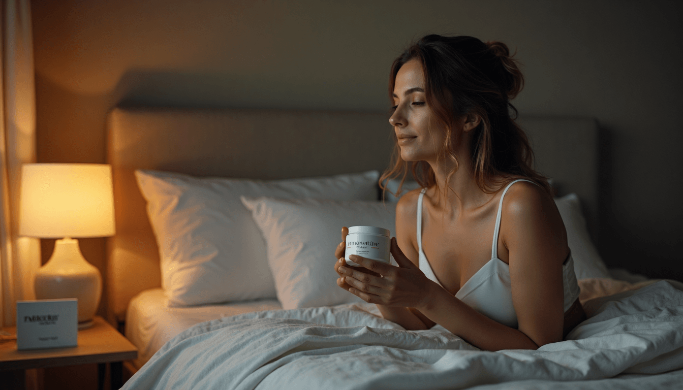 Woman gently applying night cream at bedtime