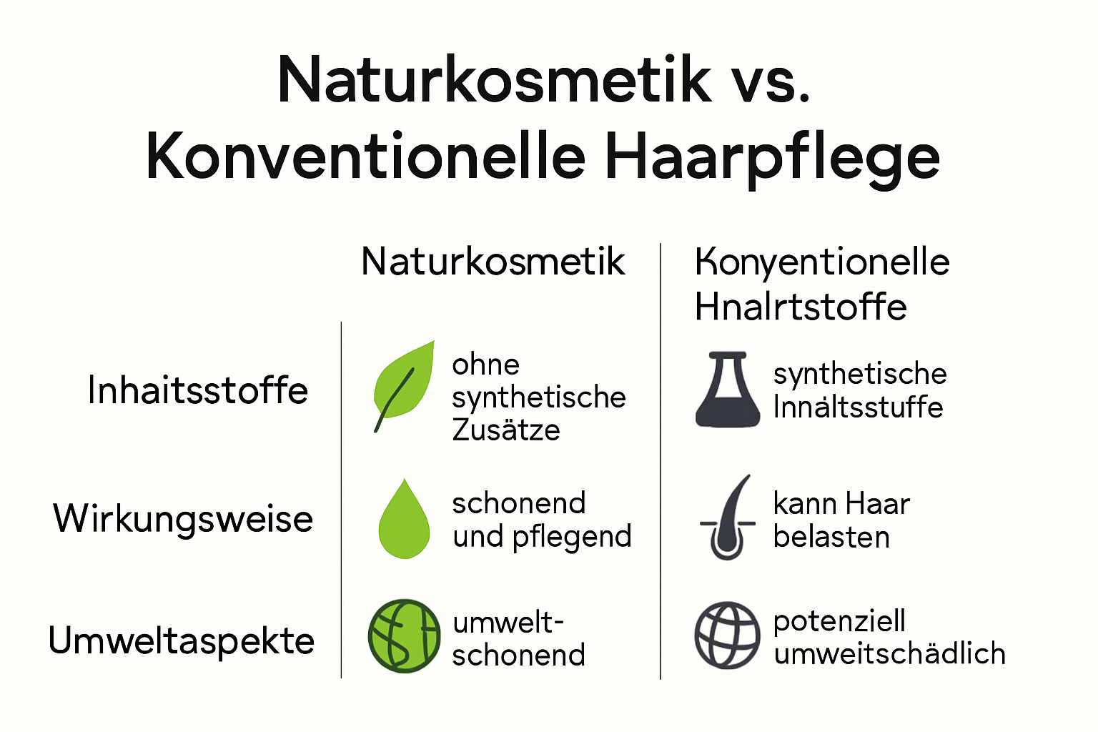 Infografik: Naturkosmetik vs. konventionelle Haarpflege – Inhaltsstoffe und Vorteile