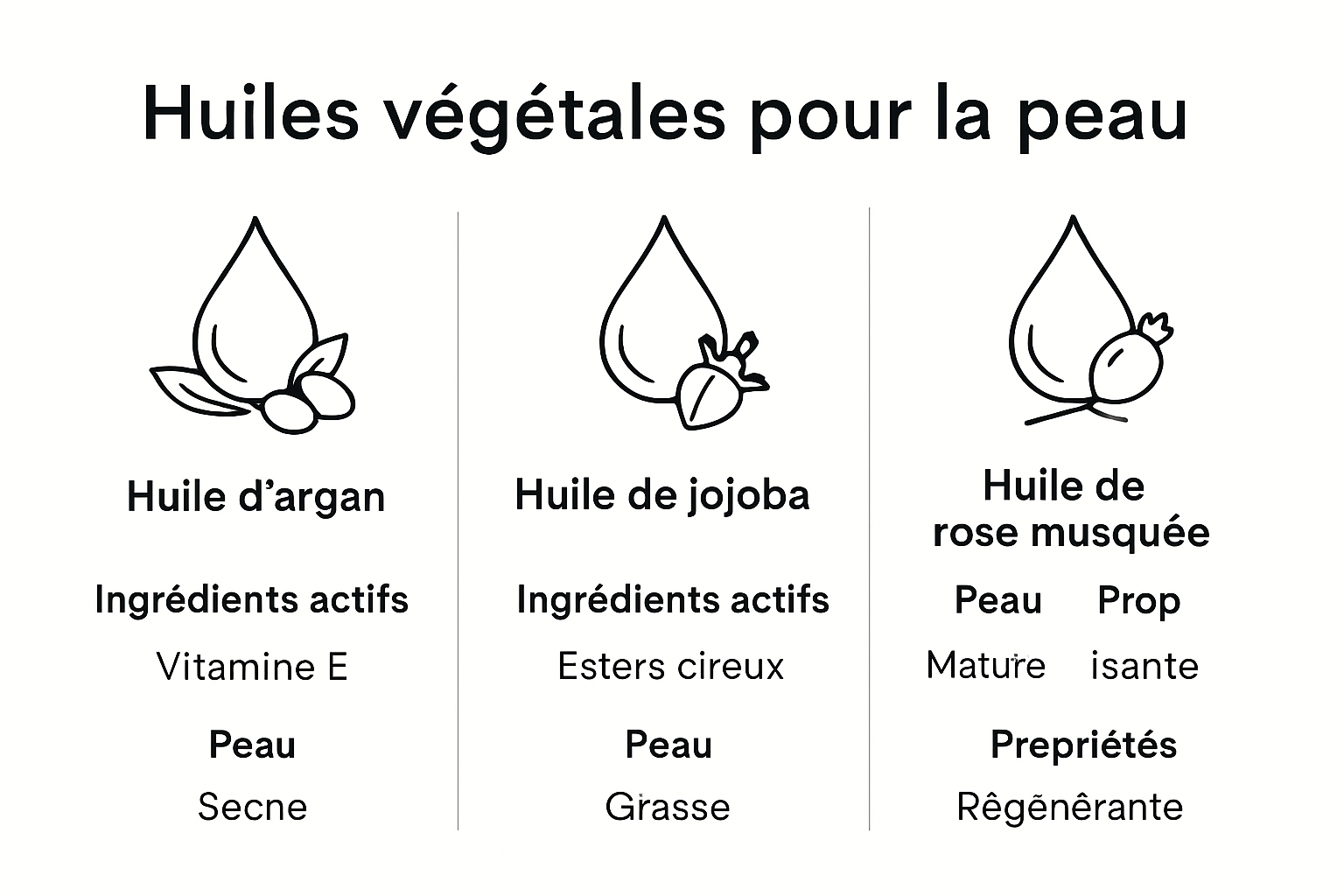 Infographie comparative des huiles végétales pour la peau.