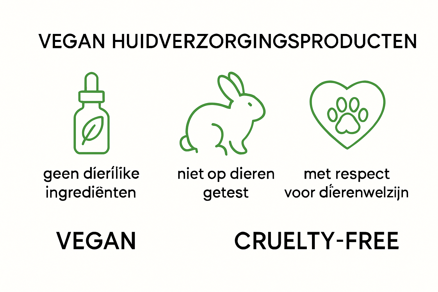 Infographic met kenmerken van vegan huidverzorgingsproducten