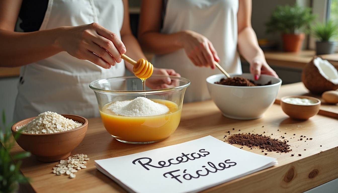 Amigos preparando recetas fáciles de exfoliante corporal casero en la cocina