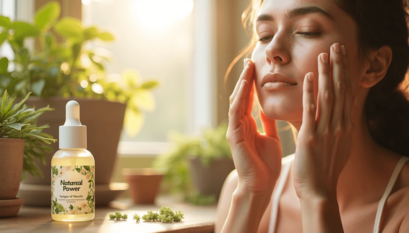 Manos aplicando suero de origen vegetal con 