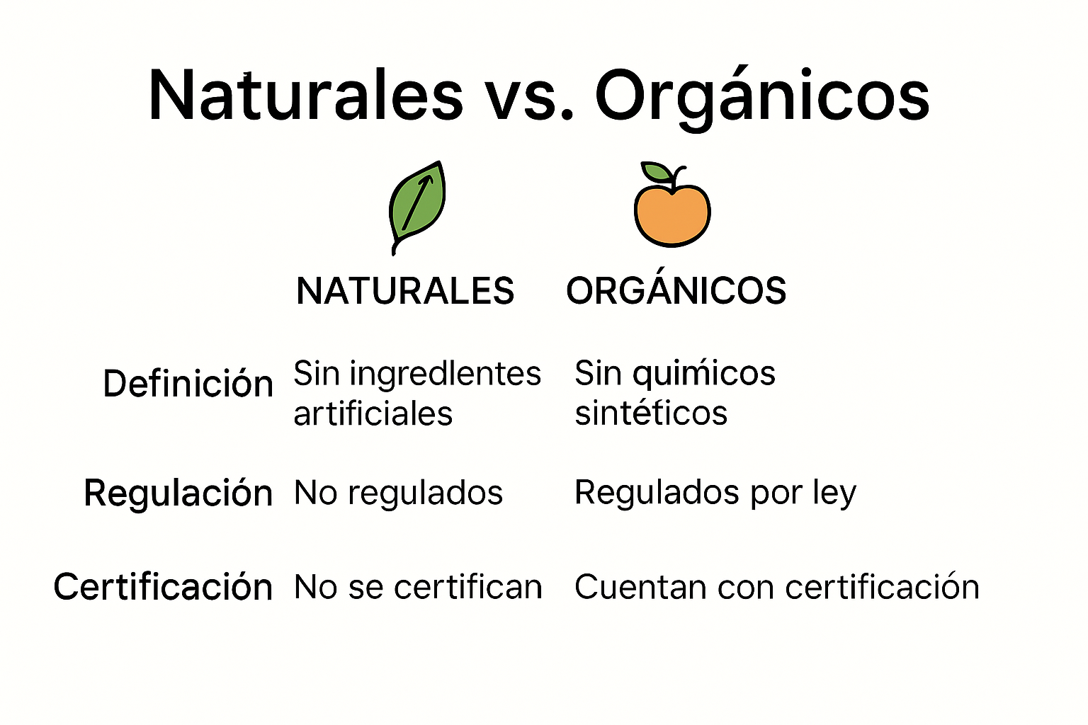 Infografía comparativa de productos orgánicos y naturales