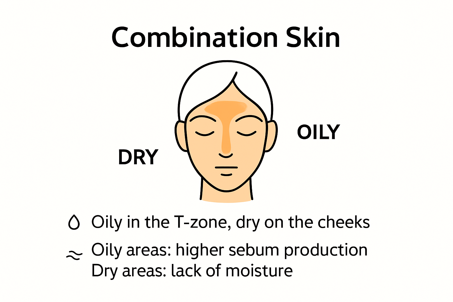 Infographic showing combination skin zones on the face