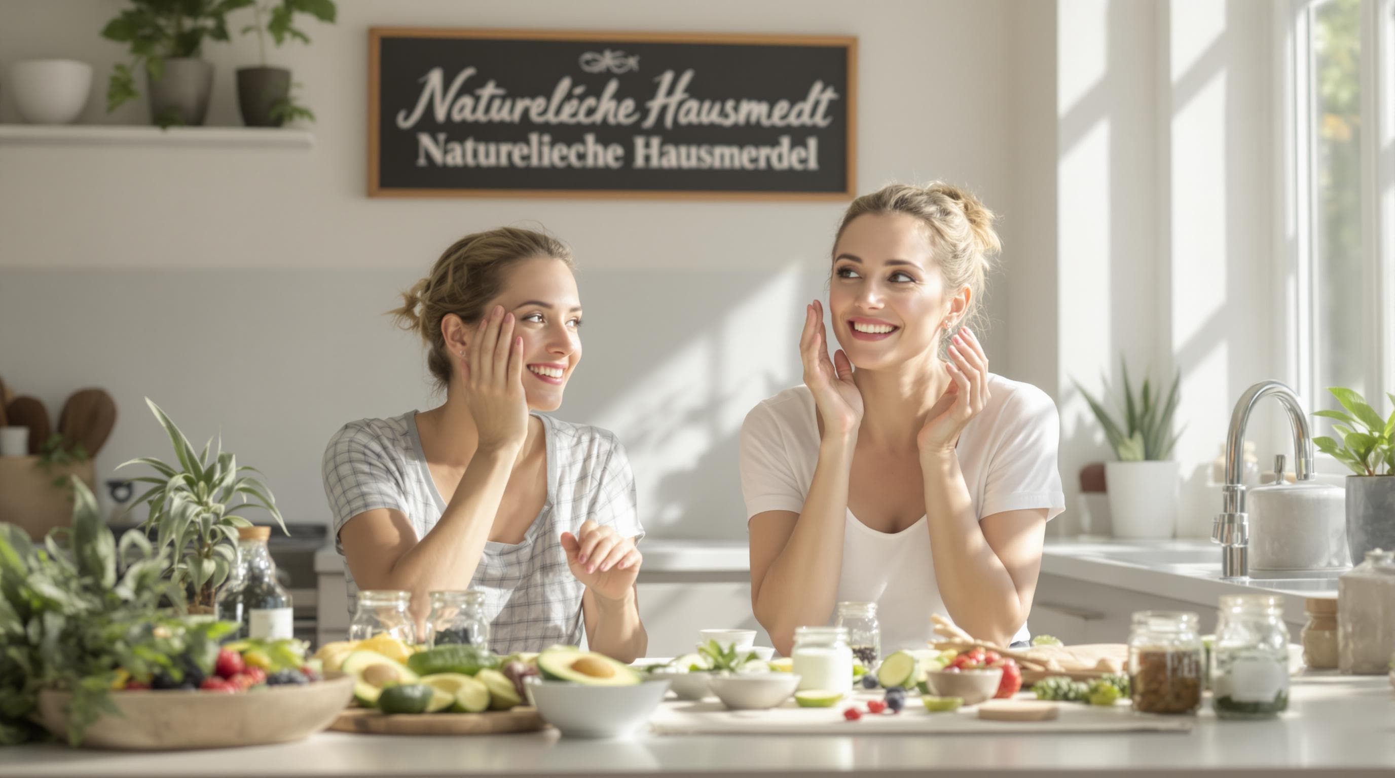 Woman applying natural face mask with homemade ingredients in kitchen